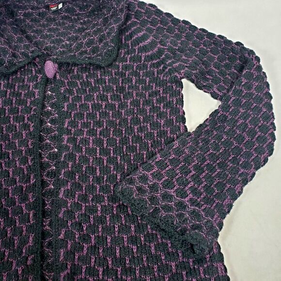 Tabask Alpaca Wool Cardigan Women's Sz S Handmade in PERU Sweater Black Purple - Picture 3 of 10
